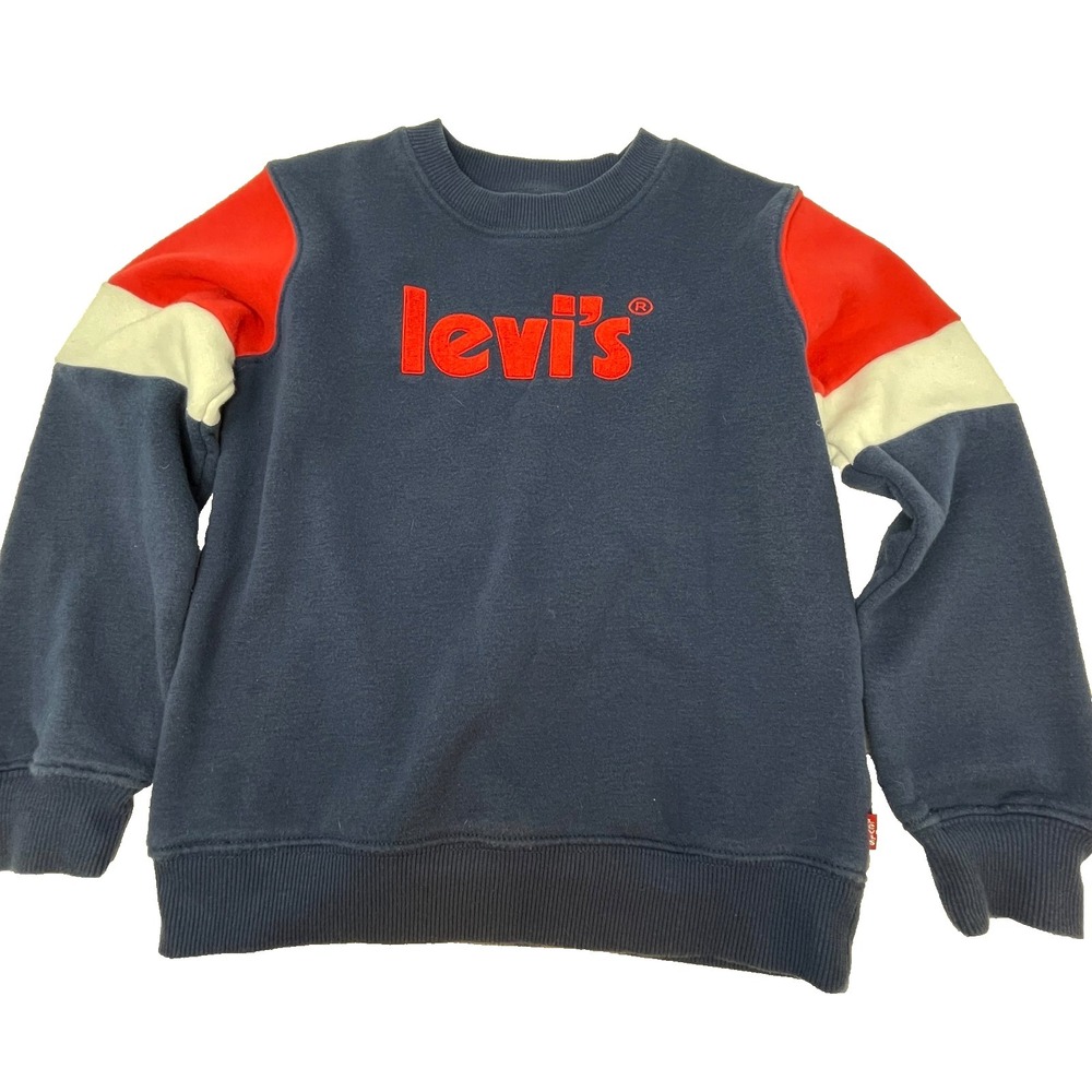 Levi's Boys 7 Large Crewneck Sweatshirt Colorblock Logo Pullover Navy Red White